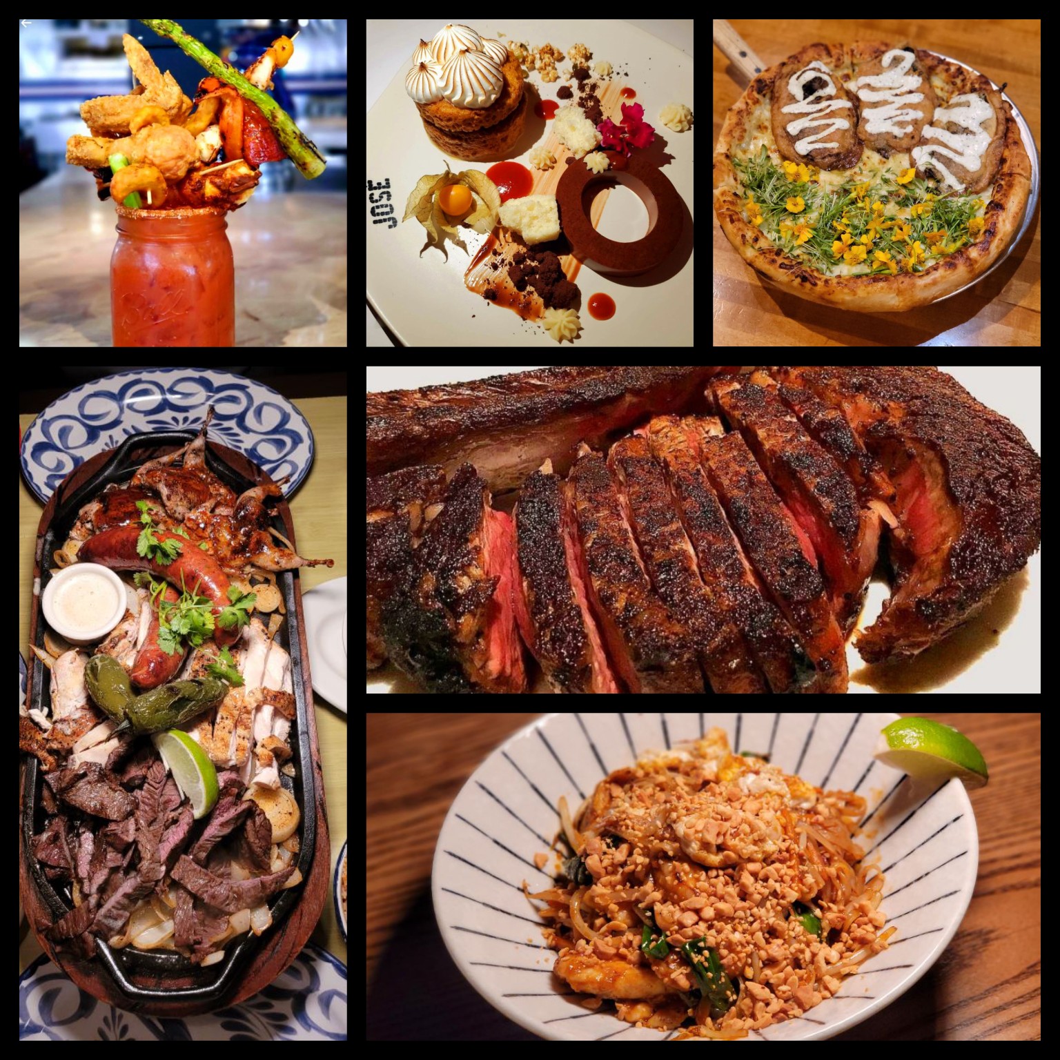 A collage of different foods including meat and vegetables.