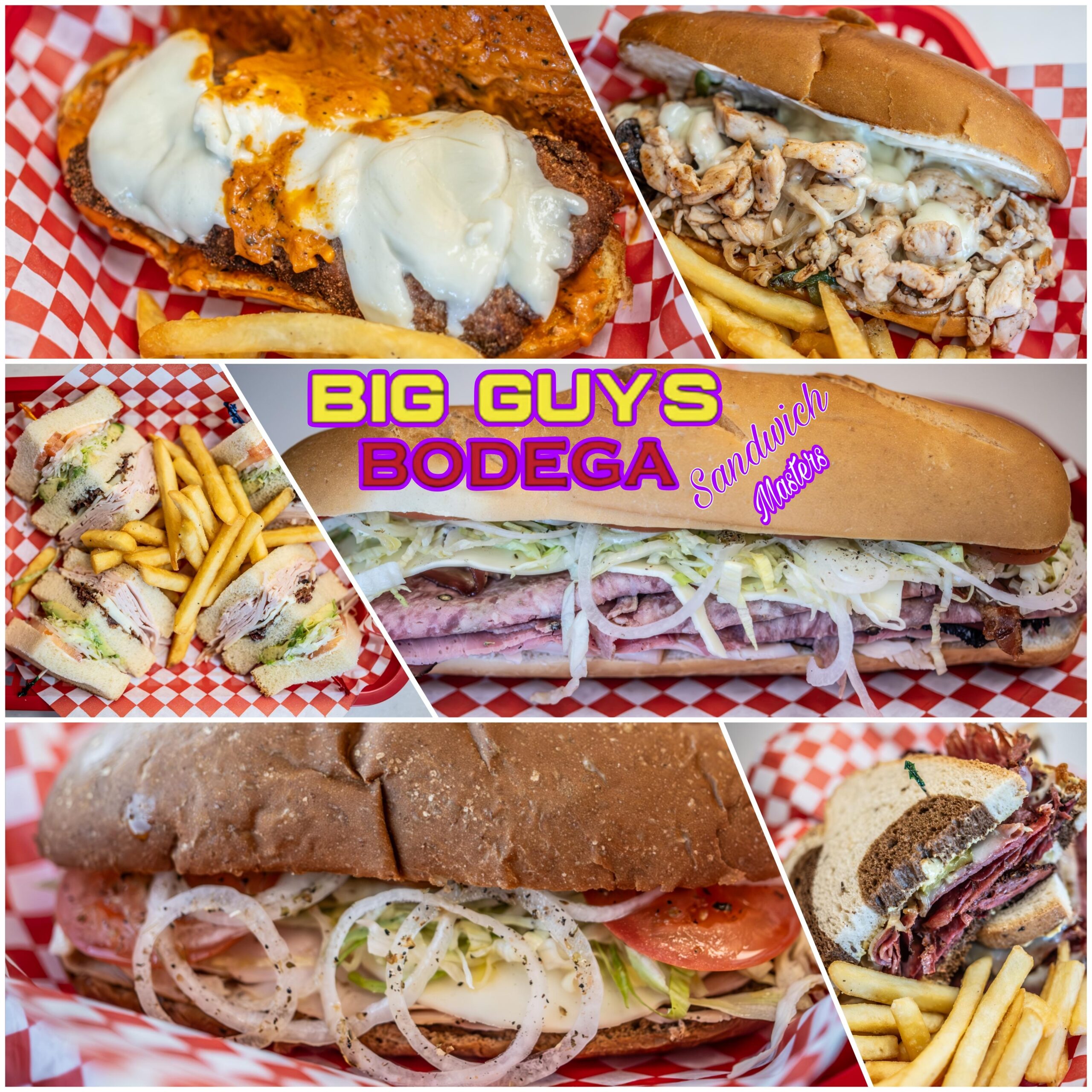 A collage of different foods with the words " big guys boozega ".